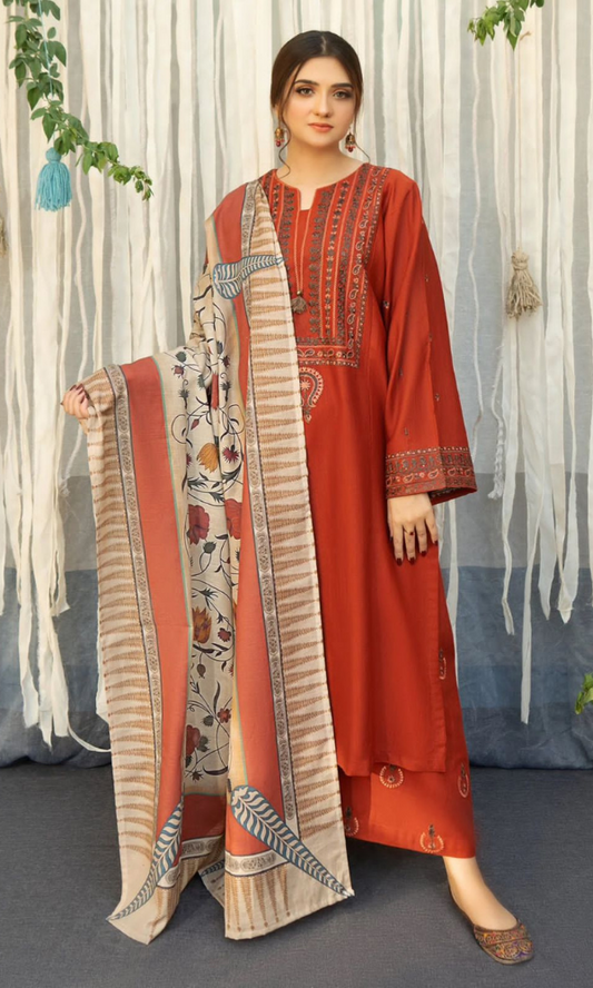 URGE - 3PC (Unstitched) Embroidered Dhanak Suit
