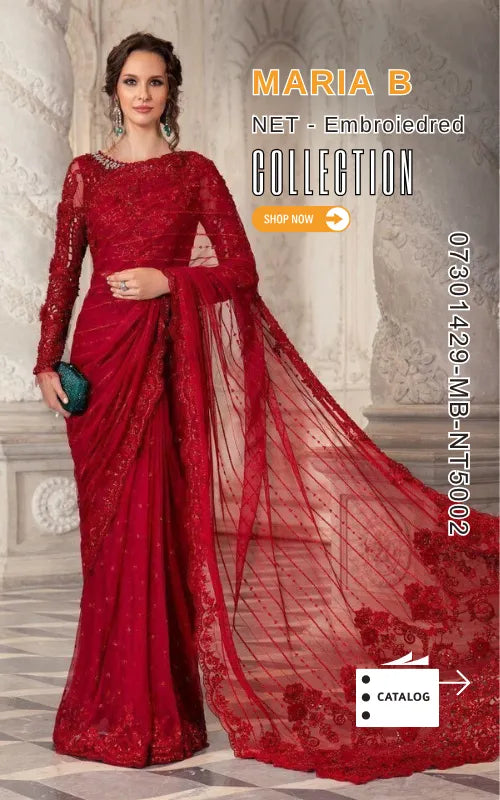 MARIA B ⏐ 07301429-MB-NT5002 ⏐ NET FABRIC ⏐ EMBROIDERED ⏐ UNSTITCHED SAREE