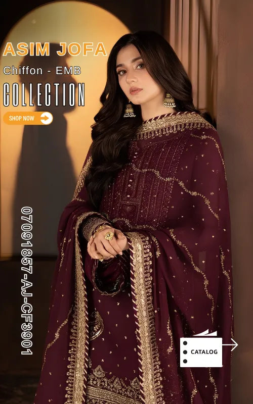 ASIM JOFA ⏐ 07091857-AJ-CF3901 ⏐ CHIFFON FABRIC ⏐ EMBROIDERED