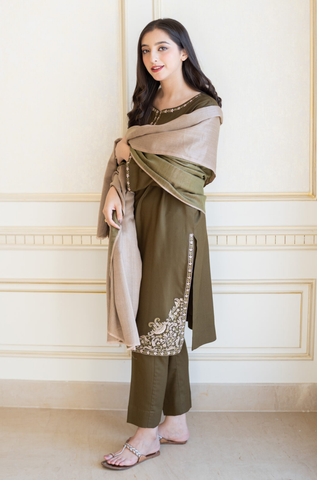 AISLING - Dhanak 3-Piece Unstitched Embroidered Suit