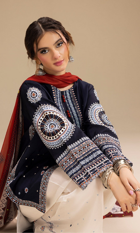 Jazmine - 3PC Unstitched Dhanak Heavy Embroidered Suit-B