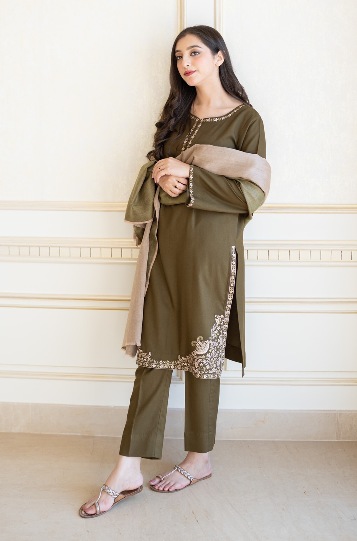 AISLING - Dhanak 3-Piece Unstitched Embroidered Suit