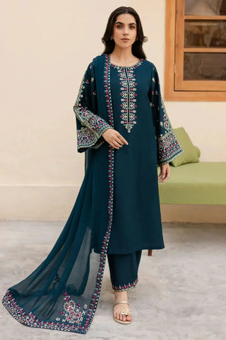 Batik Premium Dhanak Fabric Unstitched 3-Piece Heavy Embroidered Suit with Embroidered Trouser & Pallu Motif Shawl
