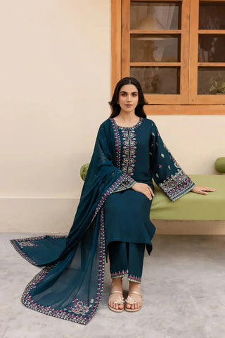 Batik Premium Dhanak Fabric Unstitched 3-Piece Heavy Embroidered Suit with Embroidered Trouser & Pallu Motif Shawl