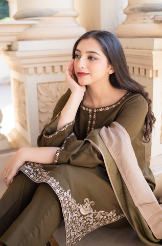 AISLING - Dhanak 3-Piece Unstitched Embroidered Suit