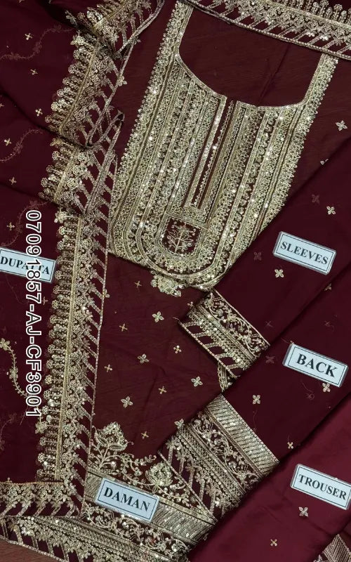 ASIM JOFA ⏐ 07091857-AJ-CF3901 ⏐ CHIFFON FABRIC ⏐ EMBROIDERED