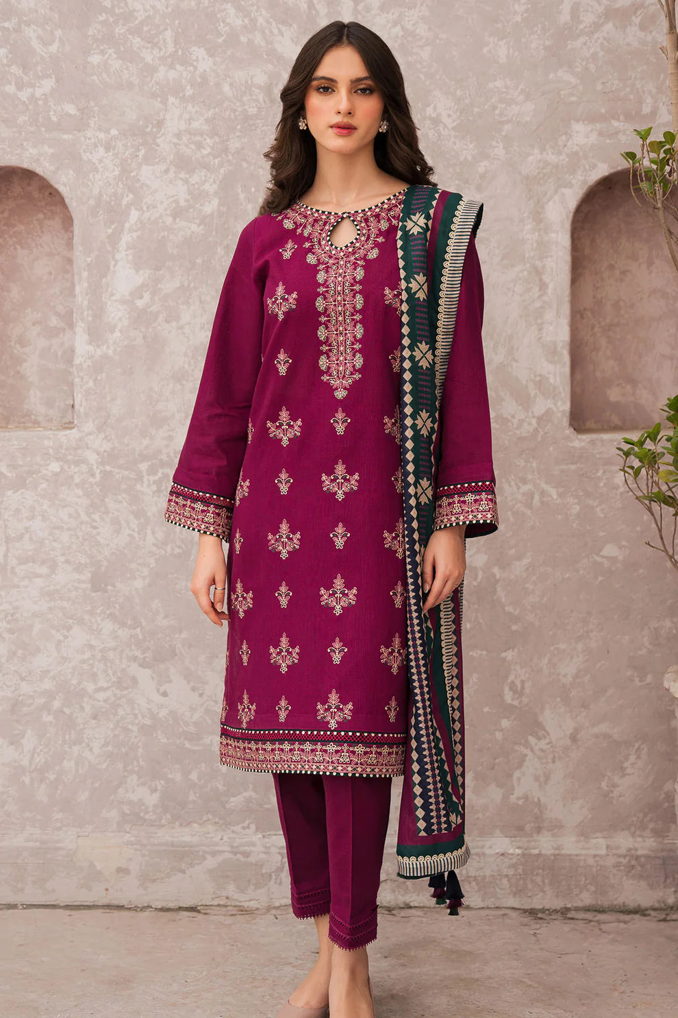 JAZMIN - Dhanak 3-Piece Unstitched Embroidered Suit