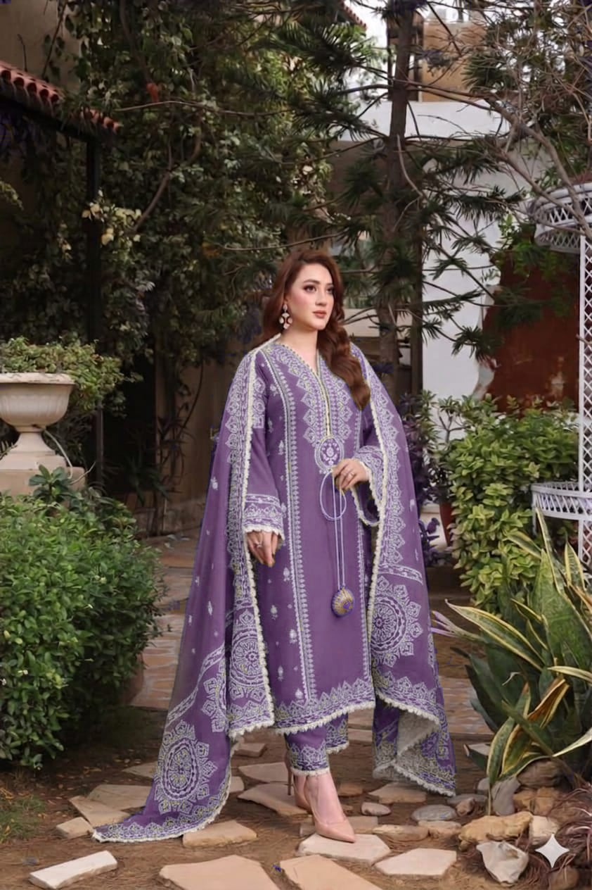 Aneela's - Dhanak 3-Piece Unstitched Embroidered Suit