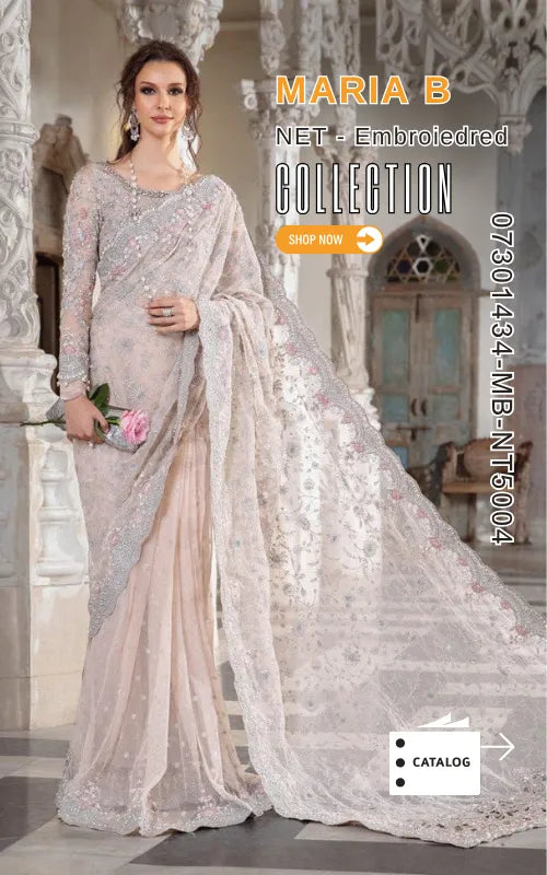 MARIA B ⏐ 07301434-MB-NT5004 ⏐ NET FABRIC ⏐ EMBROIDERED ⏐ UNSTITCHED SAREE
