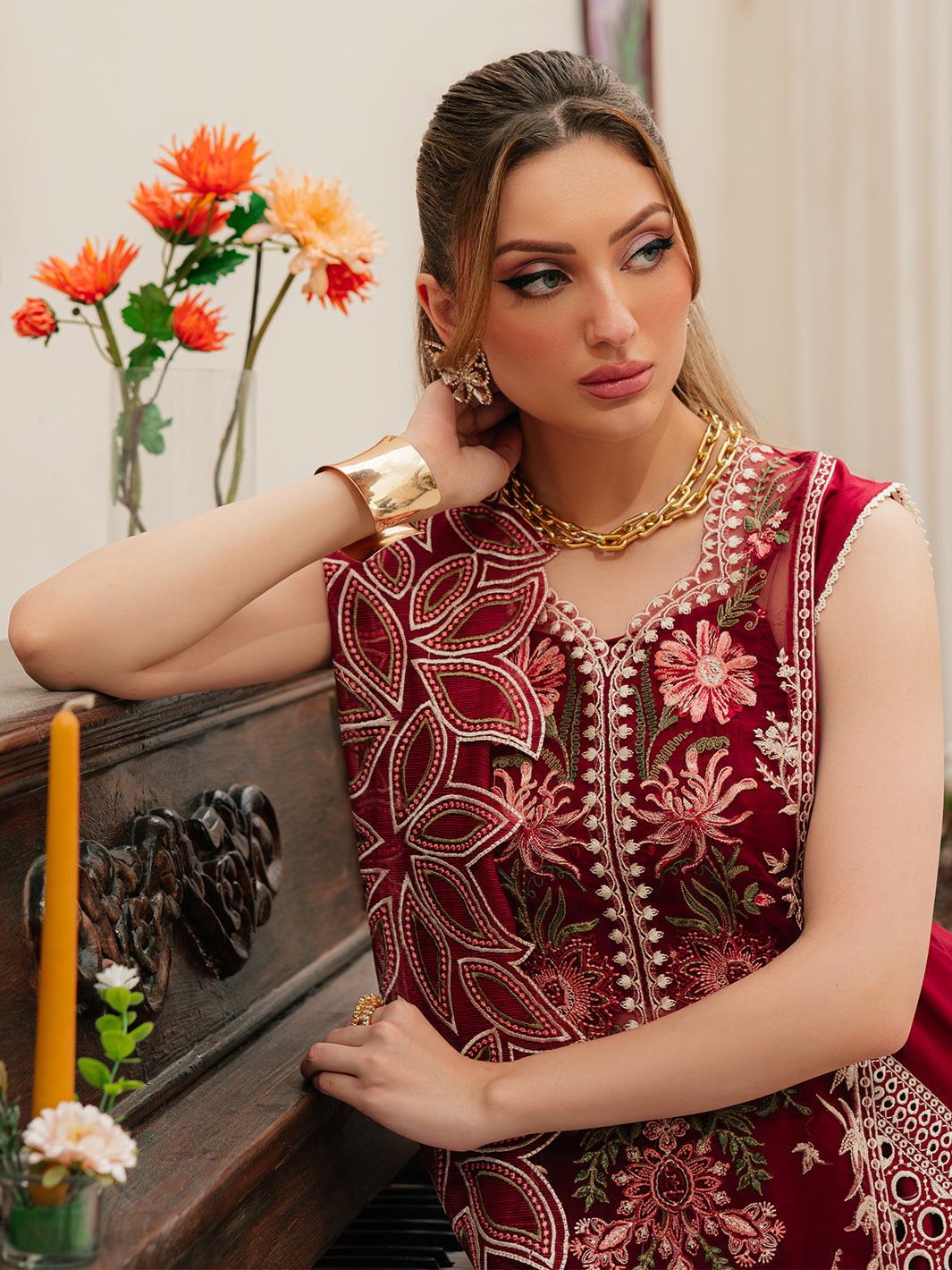 Mahnoor Heavy Embroidered Dhanak 3 Piece Suit with Embroidered Dupatta
