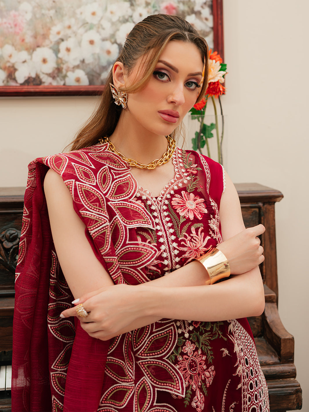 Mahnoor Heavy Embroidered Dhanak 3 Piece Suit with Embroidered Dupatta