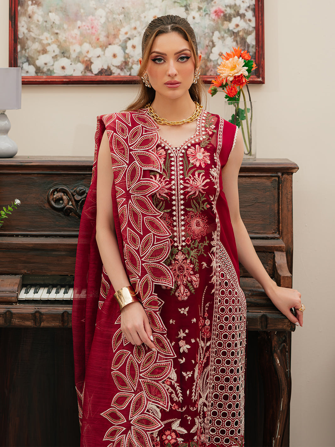 Mahnoor Heavy Embroidered Dhanak 3 Piece Suit with Embroidered Dupatta