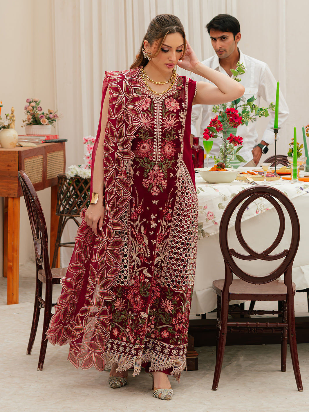 Mahnoor Heavy Embroidered Dhanak 3 Piece Suit with Embroidered Dupatta