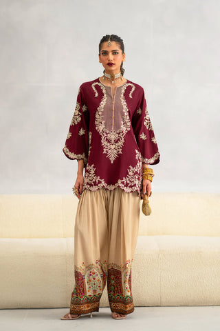 ETHNIC-2PC SILK EMBROIDERED SHIRT WITH  PRINTED SILK TROUSER
