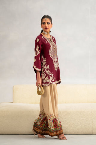 ETHNIC-2PC SILK EMBROIDERED SHIRT WITH  PRINTED SILK TROUSER