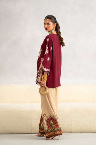 ETHNIC-2PC SILK EMBROIDERED SHIRT WITH  PRINTED SILK TROUSER