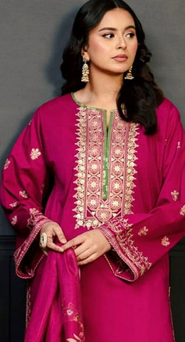 Kokum - Dhanak 3-Piece Unstitched Embroidered Suit