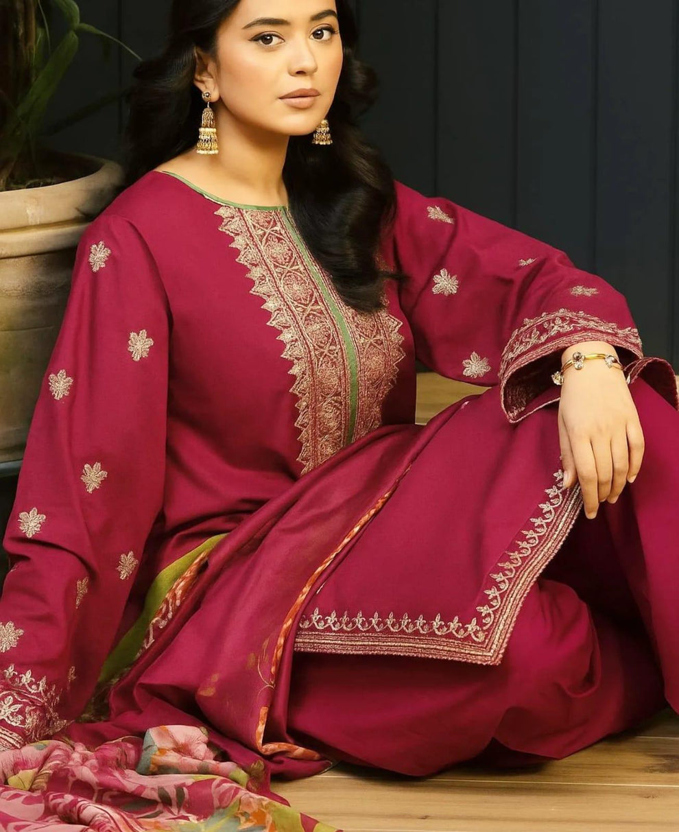 Kokum - Dhanak 3-Piece Unstitched Embroidered Suit