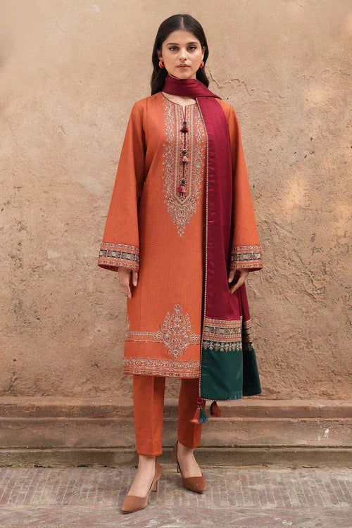 Jazmine Dhanak 3-Piece Heavy Embroidered Suit with Printed Wool Shawl