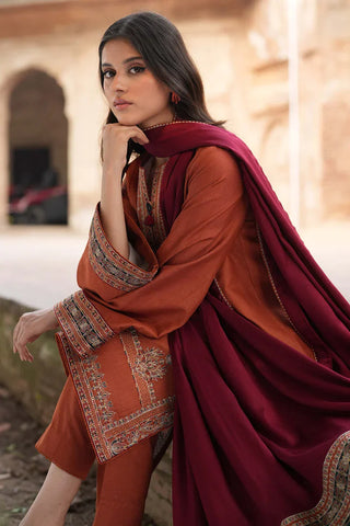 Jazmin Dhanak 3-Piece Heavy Embroidered Suit with Printed Wool Shawl