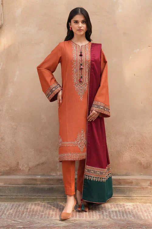 Jazmine Dhanak 3-Piece Heavy Embroidered Suit with Printed Wool Shawl