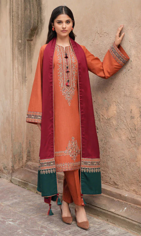 Jazmin Dhanak 3-Piece Heavy Embroidered Suit with Printed Wool Shawl
