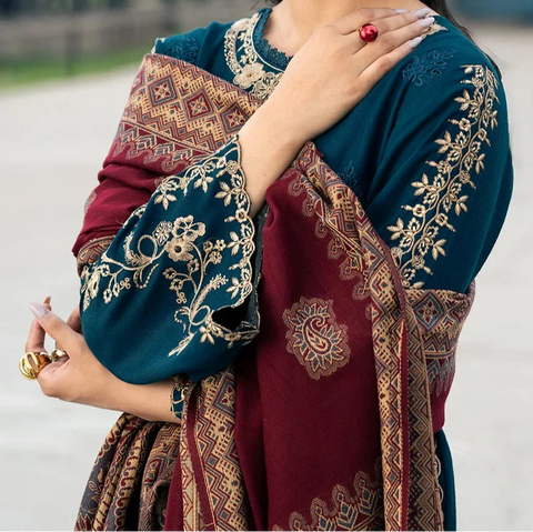 Izal - Unstitched 3 Piece Embroidered Dhanak Suit