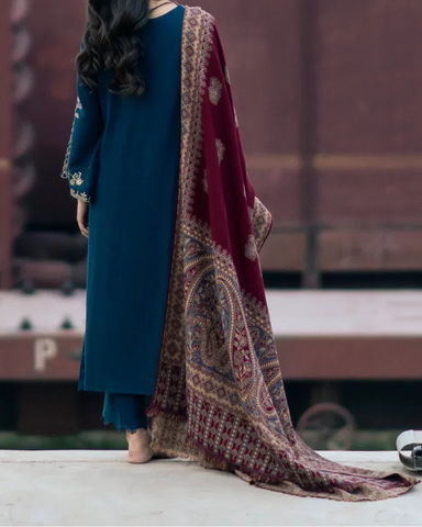 Izal - Unstitched 3 Piece Embroidered Dhanak Suit