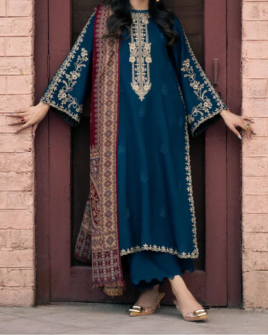 Izal - Unstitched 3 Piece Embroidered Dhanak Suit