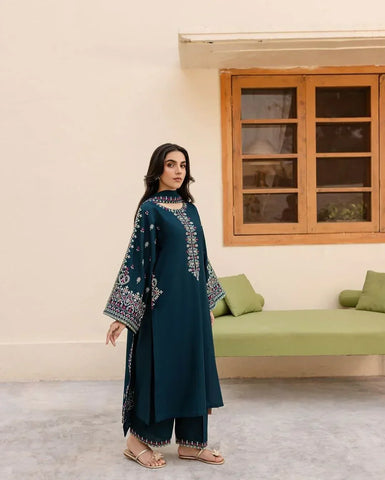 Batik Premium Dhanak Fabric Unstitched 3-Piece Heavy Embroidered Suit with Embroidered Trouser & Pallu Motif Shawl