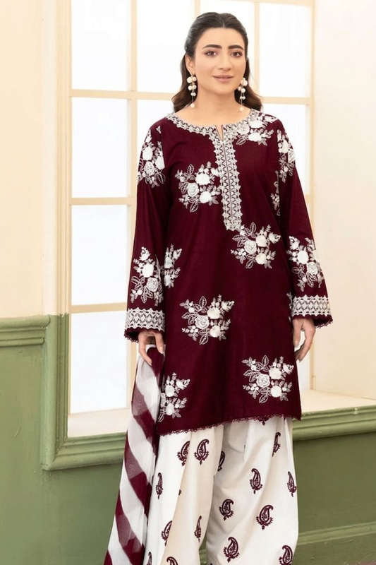 Zara Shahjahan - 3PC Unstitched Dhanak Embroidered Suit