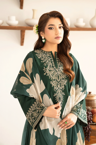 Aasna - Dhanak 3-Piece Unstitched Embroidered Suit