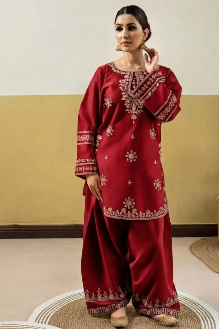 URGE- Unstitched 2 Piece Embroidered Dhanak Suit