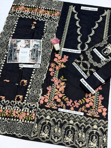 KAHF - Dhanak 3-Piece Unstitched Embroidered Suit