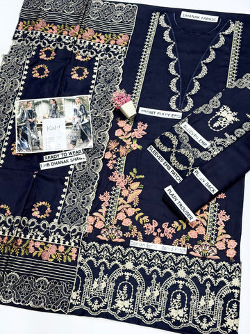 KAHF - Dhanak 3-Piece Unstitched Embroidered Suit
