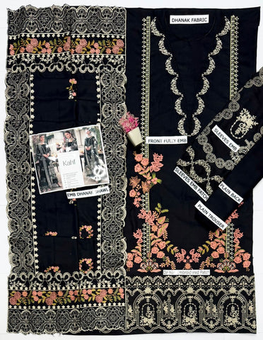 KAHF - Dhanak 3-Piece Unstitched Embroidered Suit