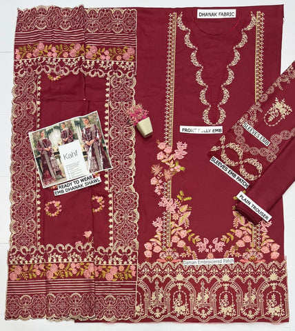 KAHF - Dhanak 3-Piece Unstitched Embroidered Suit