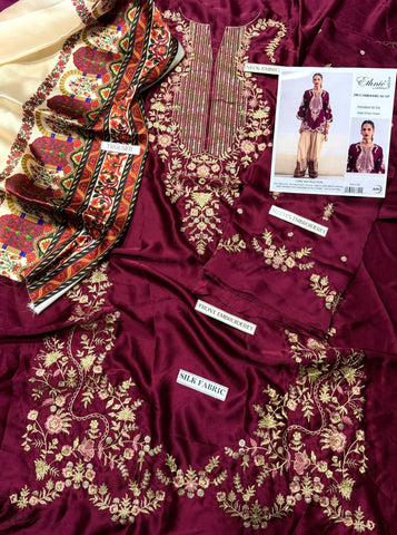 ETHNIC-2PC SILK EMBROIDERED SHIRT WITH  PRINTED SILK TROUSER