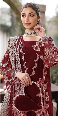 KAHF - Dhanak 3-Piece Unstitched Embroidered Suit