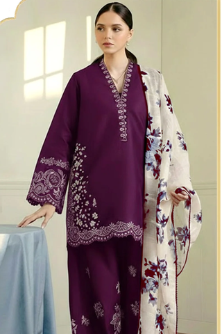 Zara Shahjahan Dhanak 3-Piece Heavy Embroidered Suit with Printed Wool Shawl